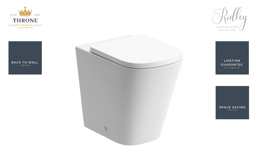 Throne - Ridley - Rimless Back To Wall Short Projection WC Toilet & Soft Close Seat